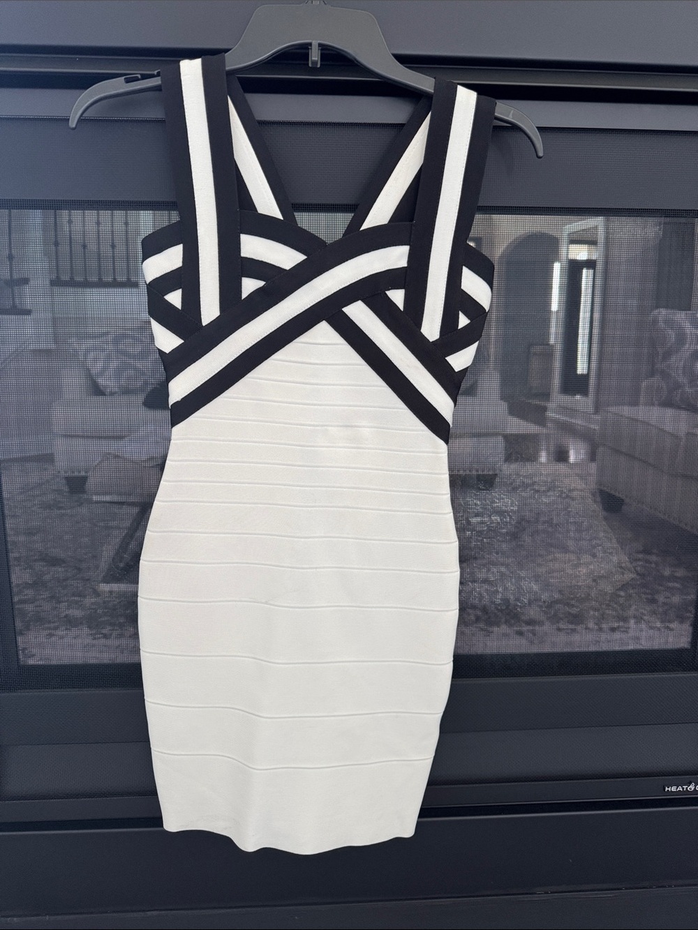 Women’s White and Black Strappy Bandage Dress